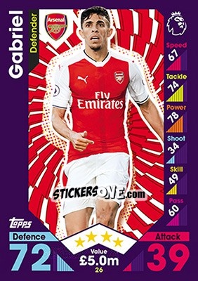 Figurina Gabriel Paulista - English Premier League 2016-2017. Match Attax - Topps