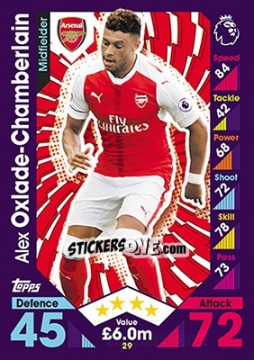Sticker Alex Oxlade-Chamberlain - English Premier League 2016-2017. Match Attax n. 29 - Topps
