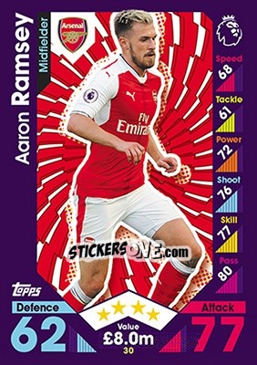 Sticker Aaron Ramsey - English Premier League 2016-2017. Match Attax n. 30 - Topps
