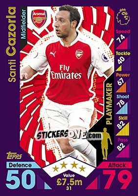 Sticker Santi Cazorla - English Premier League 2016-2017. Match Attax - Topps