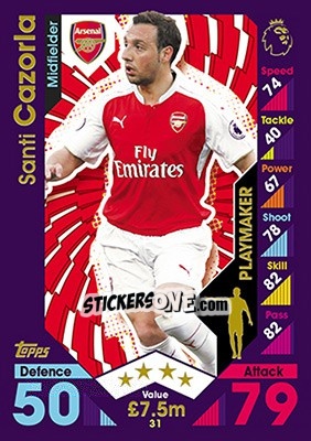 Sticker Santi Cazorla - English Premier League 2016-2017. Match Attax n. 31 - Topps