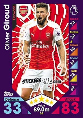 Sticker Olivier Giroud - English Premier League 2016-2017. Match Attax - Topps