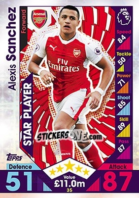 Sticker Alexis Sanchez - English Premier League 2016-2017. Match Attax n. 35 - Topps