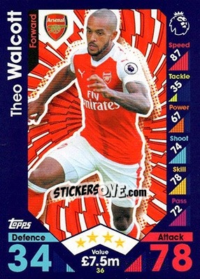 Sticker Theo Walcott - English Premier League 2016-2017. Match Attax n. 36 - Topps