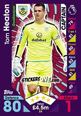 Sticker Tom Heaton - English Premier League 2016-2017. Match Attax - Topps