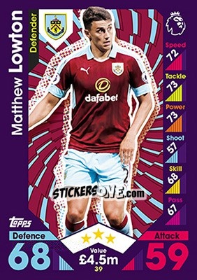 Cromo Matthew Lowton - English Premier League 2016-2017. Match Attax - Topps