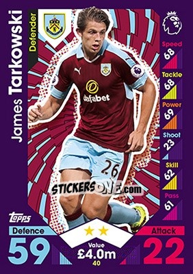 Sticker James Tarkowski - English Premier League 2016-2017. Match Attax - Topps