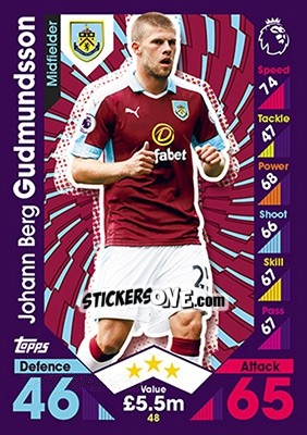 Sticker Johann Berg Gudmundsson - English Premier League 2016-2017. Match Attax n. 48 - Topps