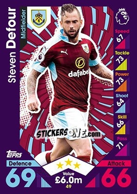 Sticker Steven Defour - English Premier League 2016-2017. Match Attax n. 49 - Topps
