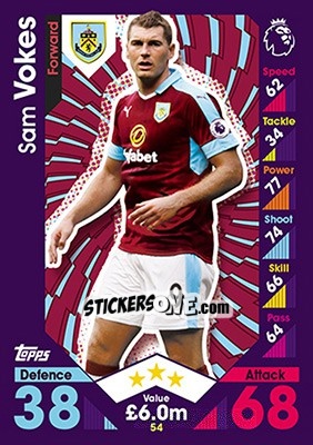 Sticker Sam Vokes - English Premier League 2016-2017. Match Attax - Topps