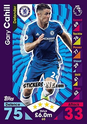 Sticker Gary Cahill - English Premier League 2016-2017. Match Attax n. 60 - Topps