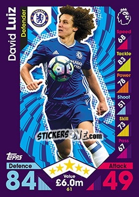 Sticker David Luiz - English Premier League 2016-2017. Match Attax n. 61 - Topps