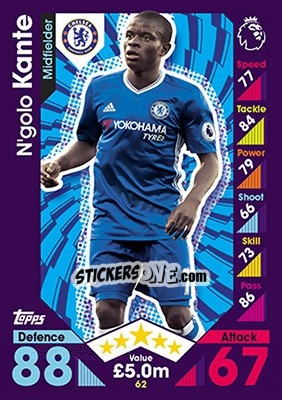 Sticker N'golo Kante - English Premier League 2016-2017. Match Attax n. 62 - Topps