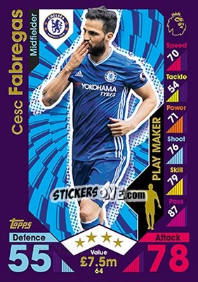 Sticker Cesc Fabregas - English Premier League 2016-2017. Match Attax n. 64 - Topps