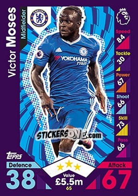 Sticker Victor Moses - English Premier League 2016-2017. Match Attax n. 65 - Topps