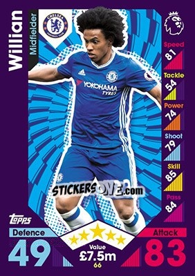Sticker Willian - English Premier League 2016-2017. Match Attax n. 66 - Topps