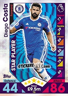 Sticker Diego Costa - English Premier League 2016-2017. Match Attax n. 70 - Topps