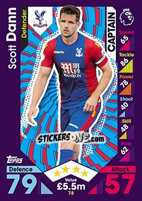 Sticker Scott Dann - English Premier League 2016-2017. Match Attax - Topps