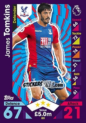 Sticker James Tomkins - English Premier League 2016-2017. Match Attax - Topps