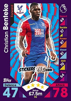 Sticker Christian Benteke - English Premier League 2016-2017. Match Attax n. 90 - Topps