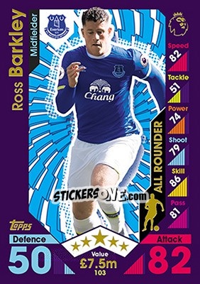 Sticker Ross Barkley - English Premier League 2016-2017. Match Attax n. 103 - Topps