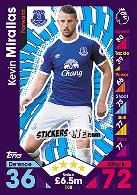 Sticker Kevin Mirallas - English Premier League 2016-2017. Match Attax n. 108 - Topps