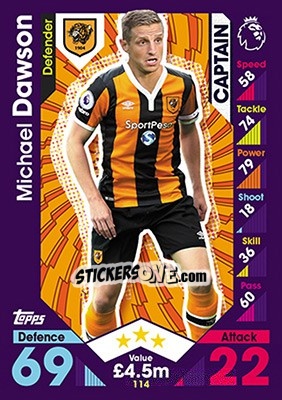 Cromo Michael Dawson - English Premier League 2016-2017. Match Attax - Topps