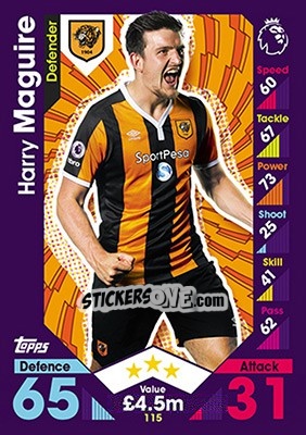 Sticker Harry Maguire - English Premier League 2016-2017. Match Attax n. 115 - Topps