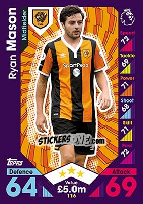 Figurina Ryan Mason - English Premier League 2016-2017. Match Attax - Topps