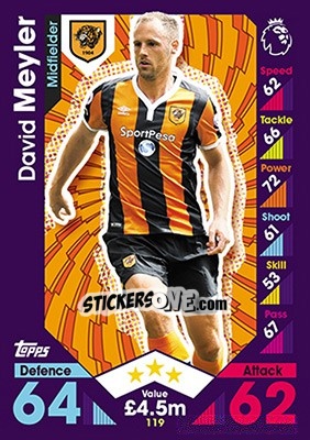 Cromo David Meyler - English Premier League 2016-2017. Match Attax - Topps