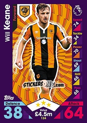 Sticker Will Keane - English Premier League 2016-2017. Match Attax - Topps