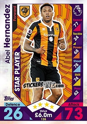 Sticker Abel Hernandez - English Premier League 2016-2017. Match Attax n. 126 - Topps