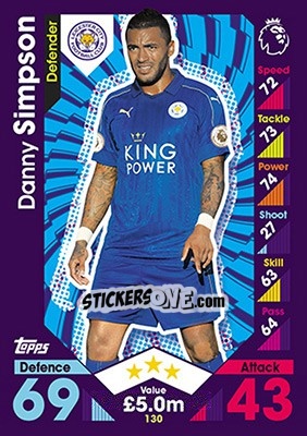 Sticker Danny Simpson - English Premier League 2016-2017. Match Attax - Topps