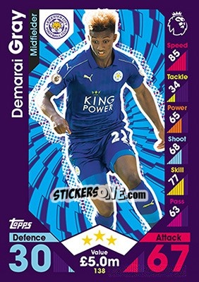 Cromo Demarai Gray - English Premier League 2016-2017. Match Attax - Topps