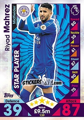 Sticker Riyad Mahrez - English Premier League 2016-2017. Match Attax n. 139 - Topps