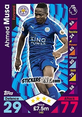 Sticker Ahmed Musa - English Premier League 2016-2017. Match Attax n. 142 - Topps