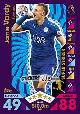 Sticker Jamie Vardy - English Premier League 2016-2017. Match Attax n. 144 - Topps