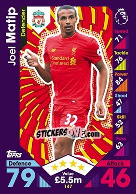 Sticker Joel Matip - English Premier League 2016-2017. Match Attax n. 147 - Topps