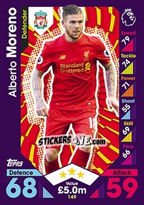 Figurina Alberto Moreno - English Premier League 2016-2017. Match Attax - Topps