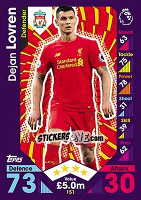 Sticker Dejan Lovren - English Premier League 2016-2017. Match Attax n. 151 - Topps