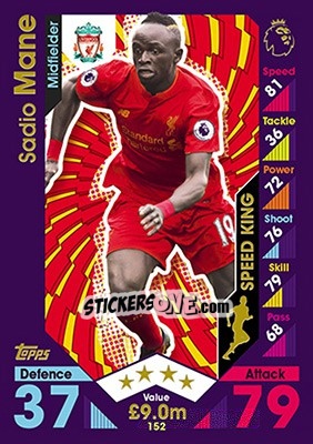 Figurina Sadio Mane - English Premier League 2016-2017. Match Attax - Topps