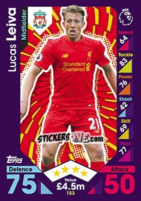 Cromo Lucas Leiva - English Premier League 2016-2017. Match Attax - Topps