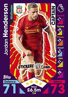 Sticker Jordan Henderson - English Premier League 2016-2017. Match Attax n. 154 - Topps