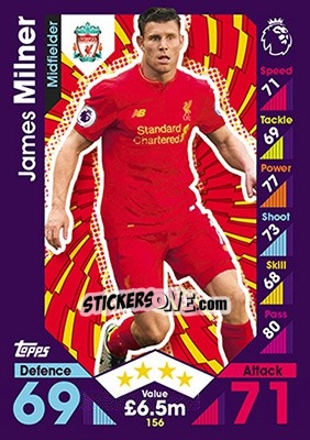 Sticker James Milner - English Premier League 2016-2017. Match Attax n. 156 - Topps