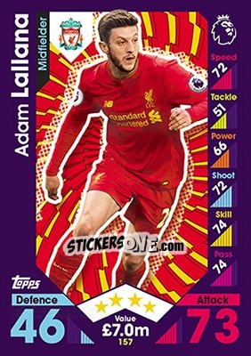 Sticker Adam Lallana - English Premier League 2016-2017. Match Attax n. 157 - Topps