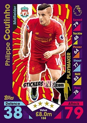 Sticker Philippe Coutinho - English Premier League 2016-2017. Match Attax n. 158 - Topps