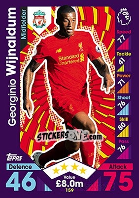 Sticker Georginio Wijnaldum - English Premier League 2016-2017. Match Attax n. 159 - Topps