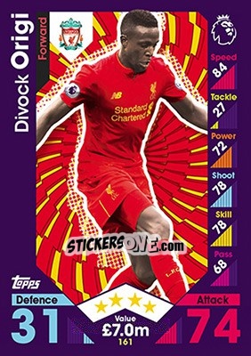Sticker Divock Origi - English Premier League 2016-2017. Match Attax n. 161 - Topps