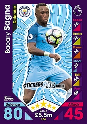 Sticker Bacary Sagna - English Premier League 2016-2017. Match Attax n. 166 - Topps