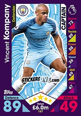 Sticker Vincent Kompany - English Premier League 2016-2017. Match Attax - Topps